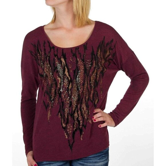 Miss Me Sz S Womens Tribal Beaded Embellished Gathered Ruched Blouse Top Aztec - Picture 4 of 10